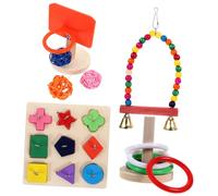 ibasenice Ensemble de 4 Jouets en Colorés pour Perroquets Jouets d'Entraînement Puzzle Intellectuel et Perchoir à Balançoire Favorise Bien-Oiseaux