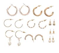 ibasenice Ensemble de 9 Paires de Boucles D’Oreilles pour Femmes et Filles Puces D’Oreilles en Perles Créoles Torsadées Légères et Confortables Bijoux pour Toutes Occasions Présent