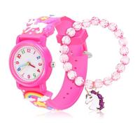 ibasenice Ensemble Montre Digitale Licorne Rose pour Filles Bracelet à Perles Assorti Montre Dessin Animé Garçon et Filles Présent Anniversaire Accessoire