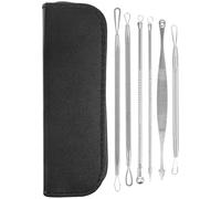 ibasenice Extracteur de Points Noirs Portable en Acier Inoxydable, Outil Pratique et Réutilisable pour Visage, Kit Complet 7 Pièces pour Soin Quotidien Peau