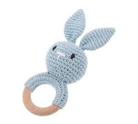 ibasenice Hochet Lapin Crochet Fait Main avec Anneau Bois Sensoriel Anneau de Dentition Artisanal et Compact pour Voyage