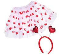 ibasenice Jupe Tutu Coeur pour Filles et Adultes avec Serre-tête Coeur Jupe Élastique Confortable pour Costume Cupidon Saint-Valentin et Fêtes à Thème