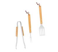 ibasenice Kit D'outils pour Barbecue en Acier Inoxydable 3 Pièces Manche en Bois D'olivier pour Camping, Fêtes Et Grillades en Plein Air, Ustensiles Solide Et Complets pour Barbecue