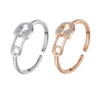 ibasenice Lot de 2 Bagues Ouvertes Ajustables en Cuivre, Bagues Décoratives pour Femme, Anneaux Décoratifs Zirconium, Style Simple et Moderne, Accessoires Bijoux pour Usage Quotidien