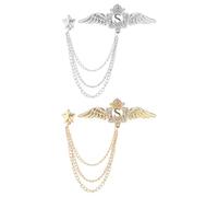 ibasenice Lot de 2 Broches Décoratives Étoile Ailes d'Ange Épingles de Poitrine en Alliage et Cristal Accessoires Mode pour Manteau Costume Tenue Élégante Couleur Or et Argenté