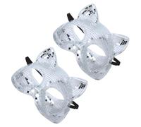 ibasenice Lot de 2 Masques de Bal Disco à Paillettes Miroir Masque Intégral de Chat Couleur Argentée Taille Unique pour Carnaval Halloween et Cosplay Adulte