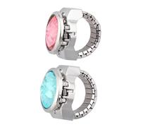 ibasenice Lot de 2 Montres-Bracelets à Quartz Créatives Couvercle Rabattable Bagues Ajustables pour Doigt 48-6 CM Couleurs Assorties Bleu Lac et Rose Accessoires Mode Originaux pour
