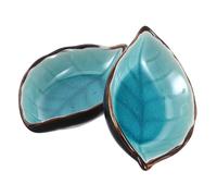 ibasenice Lot de 2 Repose-cuillères en Céramique Couleur Bleu Lac, Forme Feuille Compacte, Support pour Ustensiles Cuisine, pour Plan de Travail et Cuisinière, Accessoires la