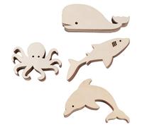 ibasenice Lot de 24 Morceaux de Bois D'animaux Marins à Peindre Double Face, Bois Naturel Non Finition pour Projets DIY et Décorations de Noël