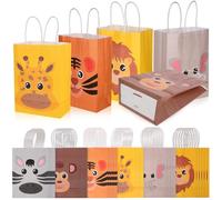 ibasenice Lot De 24 Paquet Présents En Papier Kraft à Imprimé Animaux, Taille Moyenne 21x15x8 Cm, Poignées Robustes, Pliables Pour Rangement, Pour Fêtes D’anniversaire Et Occasions Enfantines