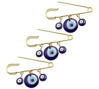 ibasenice Lot de 3 Broches Œil Maléfique Bleu Turquoise en Verre, Épingle à Revers Dorée, Épingle Décorative pour Cardigan et Pull, Accessoires Mode Femme pour Fêtes, Présents Élégants