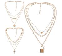 ibasenice Lot de 3 Colliers Vintage Dorés en Métal Colliers à Chaînes Superposées et Plusieurs Rangs Ajustable pour Femme Bijoux Élégants pour Fête des Mères et Tenue Automne-Hiver