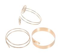 ibasenice Lot de 3 set de Bracelets Manchettes en Métal Doré Poli pour Femme Bracelets Joncs en Or Haut du Bras Bijoux Légers et Ajustables pour Mariage et Fête