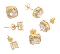 ibasenice Lot de 3 set de Paires de Boucles D’Oreilles pour Oreilles Percées en Métal Léger Hypoallergénique Clous Ronds et Carrés Ornés D’Oxydes de Zirconium Doré Ensemble Bijoux Femmes