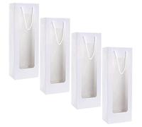 ibasenice Lot de 4 Paquet Présents en Papier Kraft Brun avec Fenêtre Transparente pour Bouteilles de Vin Réutilisables Résistants à la Déformation pour Transport et Emballage de Vin