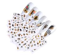 ibasenice Lot de 6 Autocollants pour Ongles 3d -même, Motifs Feuillage Doré et Constellation, Patchs Imperméables pour Nail Art, Décoration Manucure Femmes, Accessoires Nail Art Créatifs