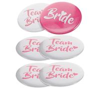 ibasenice Lot de 6 Broches pour Enterrement de Vie de Jeune Fille Badges Team Bride 5 Blancs et 1 Rose Accessoires Fête Prénuptiale Présents pour Future Mariée