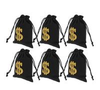 ibasenice Lot de 6 Pochettes à Cordon Noire 16x12 Cm en Tissu Réutilisable, Bourse Pirate pour Jetons, Pièces et Bijoux, pour Organisation et Rangement Lors de Fêtes à Thème et Voyages