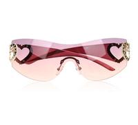 ibasenice Lunettes de Soleil sans Monture en Forme de Cœur pour Femmes Verres Violets Transparents Protection UV Style Rétro Années 2000 pour Fêtes Plage et Usage Extérieur