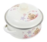 ibasenice Marmite à Soupe en Émail Double Poignée et Fond Plat, Pot pour Cuisson de Lait et Soupes, Accessoire Cuisine Pratique pour Préparation de Repas Maison Style Aléatoire