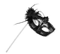 ibasenice Masque Bal Masqué Vénitien pour Femme Masque de Fête Cosplay avec Bâton Élégant Noir et Argent Accessoire pour Carnaval Halloween et Bals Masqués