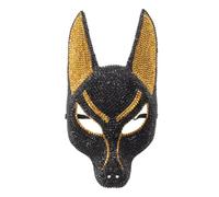 ibasenice Masque d'Anubis pour Halloween : Masque intégral de divinité égyptienne antique orné de bijoux, idéal pour le cosplay, les fêtes sur le thème des pharaons, les bals masqués et