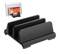 ibasenice Organisateur de Bureau Noir en Abs Support Vertical pour Ordinateur Portable et Tablette, Double Emplacement Réglable, Facile à Utiliser