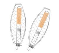 ibasenice Panier à Poisson Design Détachable Multifonction en Acier Inoxydable pour Barbecue 2pcs avec Poignée Isolante en Bois pour Fêtes en Plein Air et Barbecues Portables