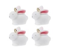 ibasenice Pendentifs Lapin Blanc en Flocage et Branche Faciles à Suspendre et 4 Pcs Décorations DIY pour Bijoux Réalisations Uniques