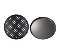 ibasenice Plaque à Pizza Perforée en Acier Inoxydable 29 CM, Ensemble de 2, pour Four et Préparations Salées, Gâteaux et Crêpes Maison