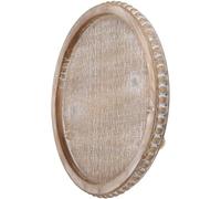 ibasenice Plateau Décoratif Rond en Bois Vintage Rustique avec Perles en Bois, Usage Polyvalent pour Décoration de Table et Rangement Salon Cuisine
