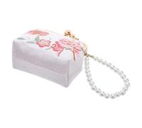 ibasenice Pochette Brodée Chinoise avec Fermeture à Double Fermoir Mini Portefeuille Fleur Traditionnelle pour Femmes Porte-Monnaie Tissu Élégant avec Perles Simulées pour Shopping et
