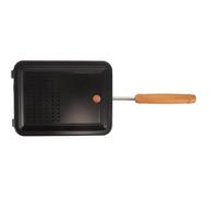 ibasenice Poêle à pop-corn pour plaque de cuisson | Petite poêle à pop-corn en fonte (26,2 x 19,6 x 10,2 cm) avec couvercle ventilé et poignée en bois | rectangulaire idéale pour les soirées