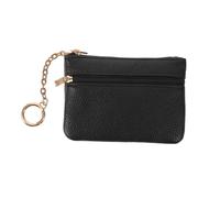 ibasenice Porte-Monnaie Cuir Noir Petit Format avec Double Fermeture Éclair, Porte-clés Intégré, Mini Portefeuille Compact pour Femme, Pochette Change Pratique pour Shopping et Voyage