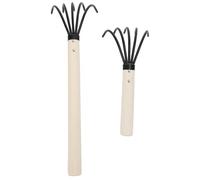 ibasenice Râteau à Palourdes 2 Pièces Manche en Bois Léger Antidérapant, 5 Dents Multifonction pour Creusage et Récolte de Fruits de Mer, Outil Portable Pêche en Bord de Mer et Jardinage