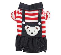 ibasenice Robe pour Chien et Chat Petit Modèle en Coton Design Rayé et Motif Ours, Confortable et Facile à Enfiler pour Saison Froide la Maison