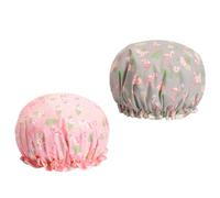 ibasenice Rose 2pcs Réutilisable et Imperméable Bain Bonnet Imprimé Polyester Flamant Bande Élastique, Pliable en Peva pour Cheveux Longs et Épais