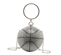 ibasenice Sac Bandoulière Femme Forme Ballon de Basket Chaîne Multi-usage avec Décoration Argentée Léger pour Quotidien et Voyage