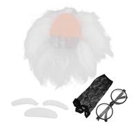 ibasenice Set Costume Perruque Blanche Courte Moustache Sourcils Physicien Cosplay Halloween Accessoire Confortable
