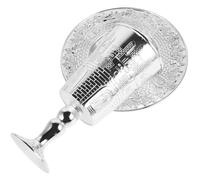ibasenice Set de Coupes de Kiddouch en Alliage de Zinc Argenté avec Soucoupe Assortie, Facile à Nettoyer, pour Célébrations du Shabbat et Fêtes Judaïques