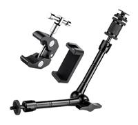 ibasenice Support pour Téléphone de Bureau Clip de Support de Téléphone Mobile en Plastique et Acier Inoxydable, Bras Magique Réglable et Rotatif, Pince, Noir, pour Mobile Phone, Boutique