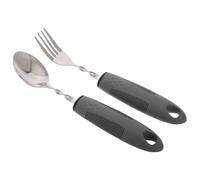 ibasenice Ustensiles D'alimentation Adaptés 2 Pièces Fourchette et Cuillère Inox Manche Caoutchouc Antitremblements Flexible pour Personnes Âgées Usage Quotidien Aide Repas Sécurité