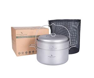 iBasingo Ensemble de casseroles à vapeur en titane 4,5L et 2L Batterie de cuisine pour le camping Léger Pique-nique Randonnée Voyage ménage Ustensiles de cuisine Kit Hot Pot pour 3 à 5 personnes