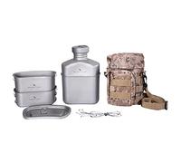 iBasingo Ensemble de Tasses à Cantine Militaire en Titane de 1100ml Grande capacité de Type Rein Bol Robuste pour l'extérieur Bouilloire ustensiles de Cuisine kit de Cuisine avec Sac Camouflage