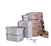 iBasingo Gourde Militaire en Titane 700ml avec Gamelle 400ml | Ensemble de Survie Camping Randonnée | Bouteille 1100ml et Sac de Transport Ti2049C