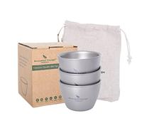 iBasingo Lot de 3 petites tasses à thé à double paroi en titane de 40 ml, réutilisables, pour camping, randonnée, voyage, pique-nique, vaisselle portable (Ti3089D)