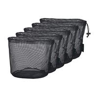 iBasingo Lot de 5 petits sacs en maille noire en nylon robuste avec cordon de serrage - Pour cosmétiques, gel douche, pot de tennis, balle de golf - Outils d'extérieur