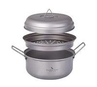 iBasingo Pot de camping 1800ml Ensemble de marmites à vapeur en titane avec couvercle Plateau à thé portatif à l'intérieur et à l'extérieur Kit de mess de cuisine léger pour randonnée pédestre