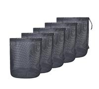 iBasingo Sac en Filet Noir Sac en Nylon Durable avec Cordon de Serrage Petit Sac de Voyage Sac de Rangement en Mesh pour Les Cosmétiques Douche Gels Pot Balle de Tennis Outils 5 pcs/lot