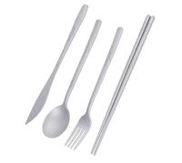 iBasingo Set de couverts de camping en titane à long manche cuillère fourchette couteau baguettes utilitaire vaisselle en métal utilisation quotidienne ustensiles de voyage Ti1056T